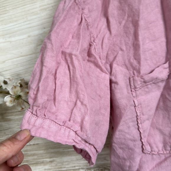 Zara Light Pink Linen Oversized Boxy Shirt Cropped Short Sleeve Blouse Size M - Picture 3 of 5